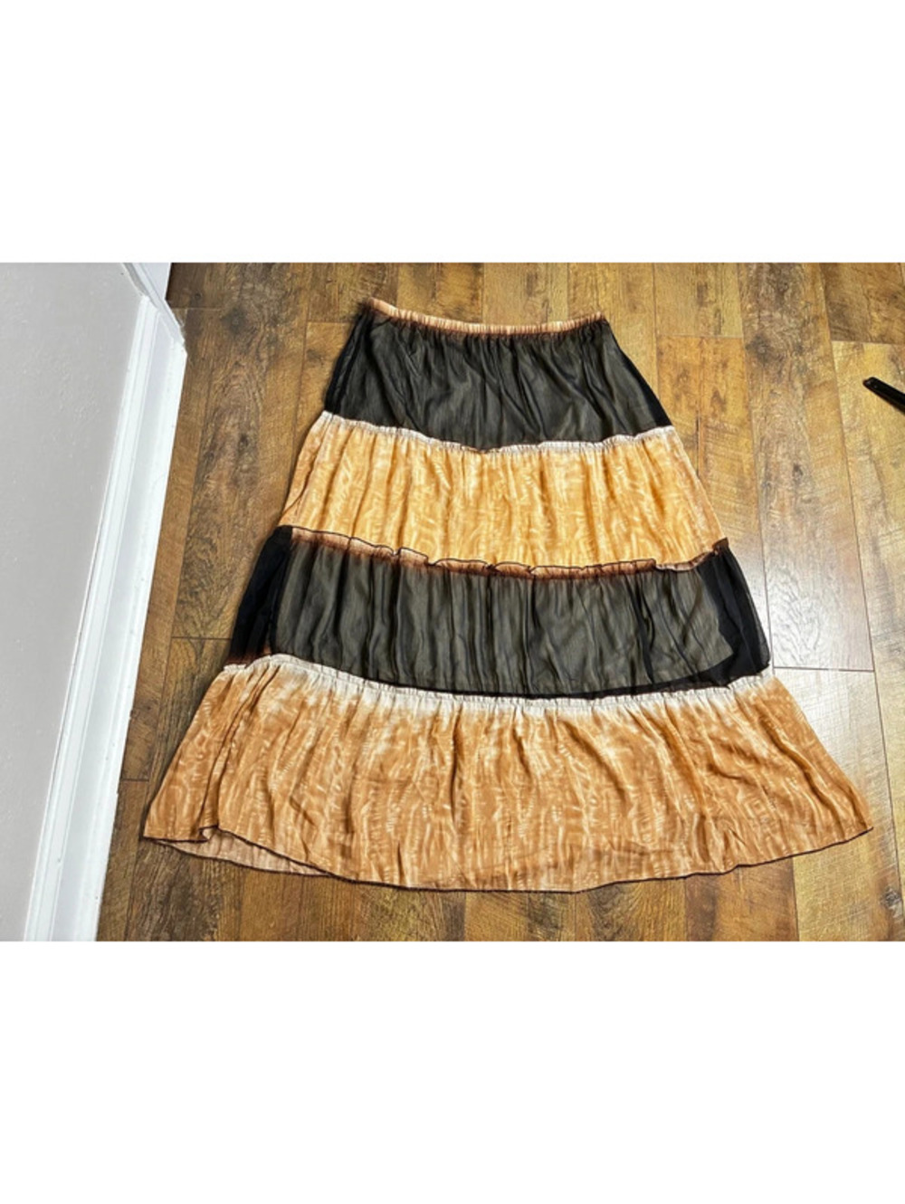 NY Collection Womens XL Maxi Skirt Y2K Whimsigoth Mesh Tiered Brown Boho